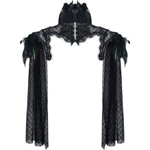 🆕Women's Black Steampunk Costume Feather Long Sleeves Lace Mesh Shawl